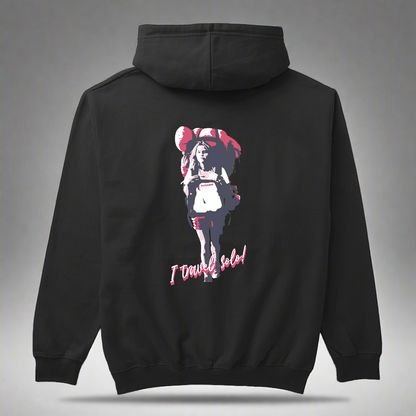 Black 'Solo Backpacker' Women Hoodie by SillyExplorer 2nd Back View