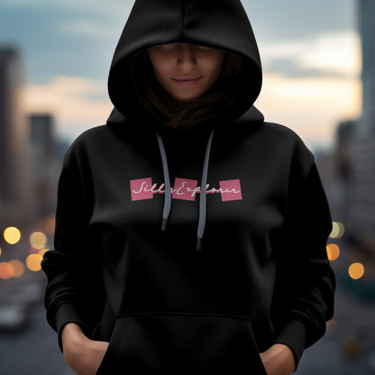 Black 'Solo Backpacker' Women Hoodie by SillyExplorer Front View