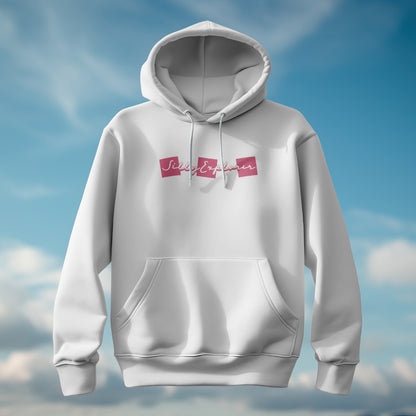 White 'Solo Backpacker' Women Hoodie by SillyExplorer 2nd Front View