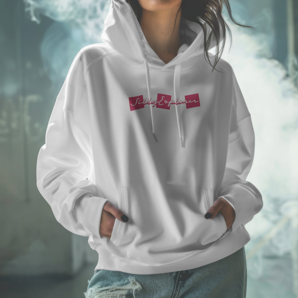 White 'Solo Backpacker' Women Hoodie by SillyExplorer Front View