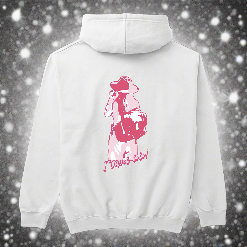 White 'Solo Traveller' Women Hoodie by SillyExplorer 2nd Back View