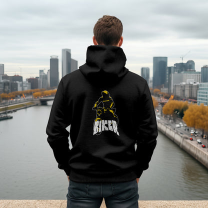 Black 'Born Biker' Men Hoodie by SillyExplorer Back View