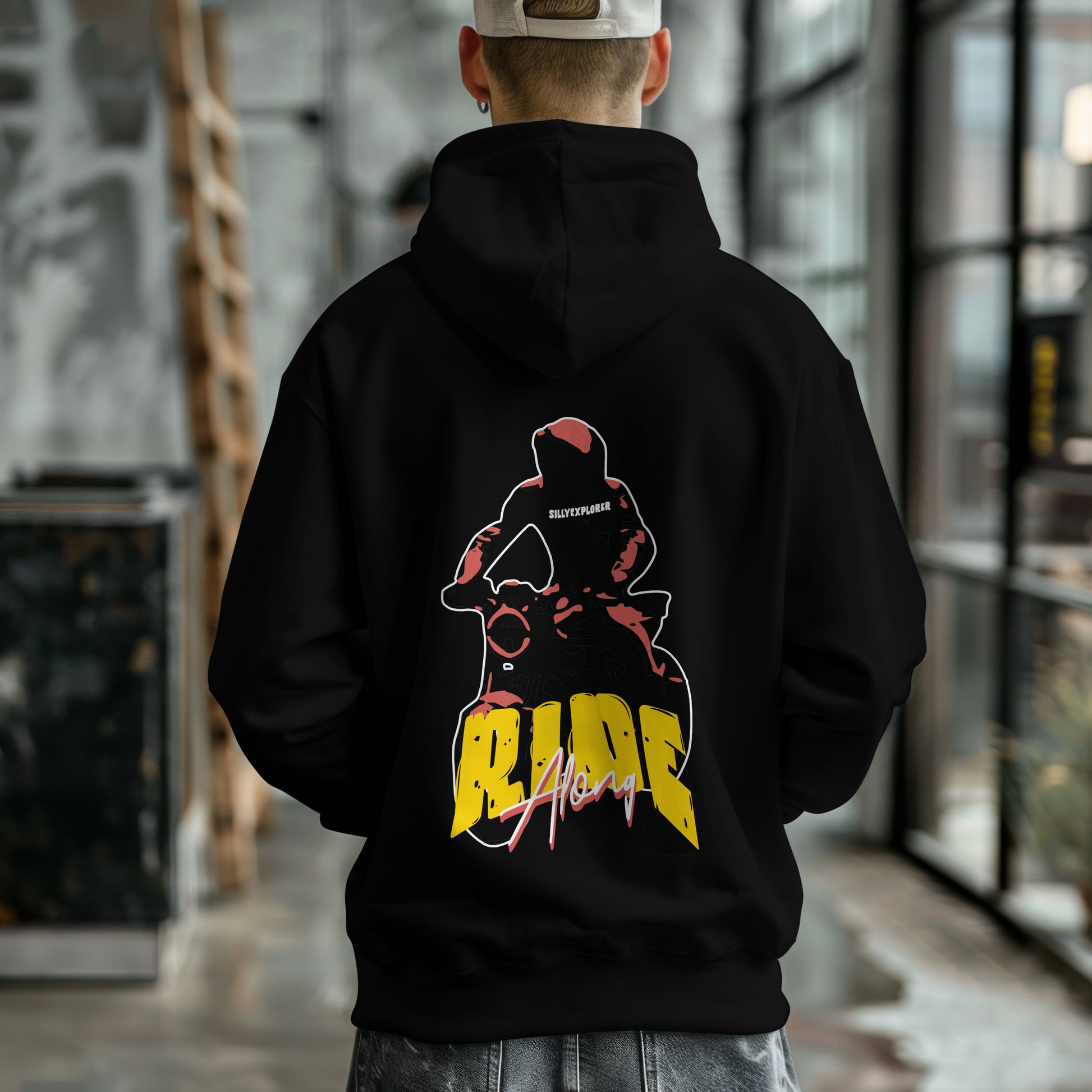 Black 'Ride Along' Men Hoodie by SillyExplorer 2nd Back View