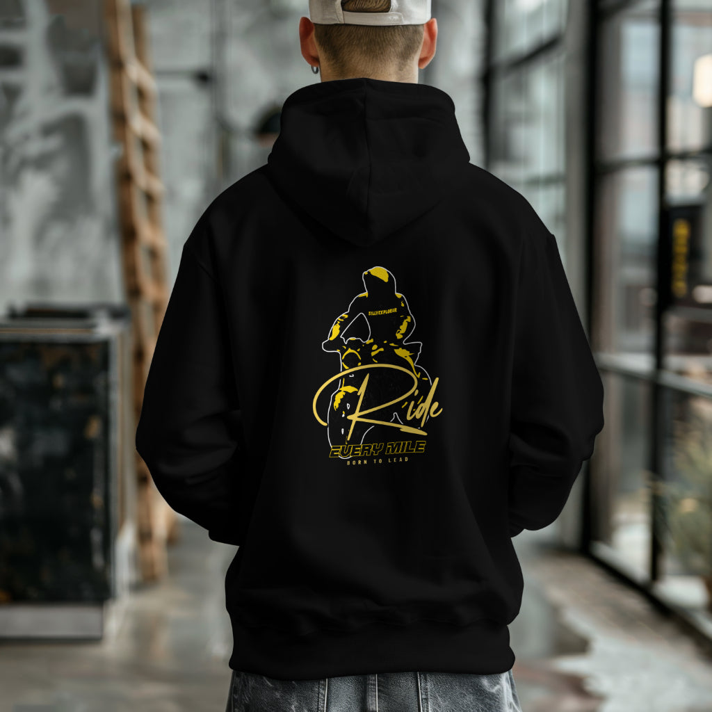 Black 'Born Rider' Men Hoodie by SillyExplorer Back View