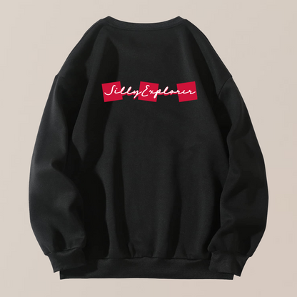 ‘Solo Backpacker' Women Black Sweatshirt by SillyExplorer 2nd Back View