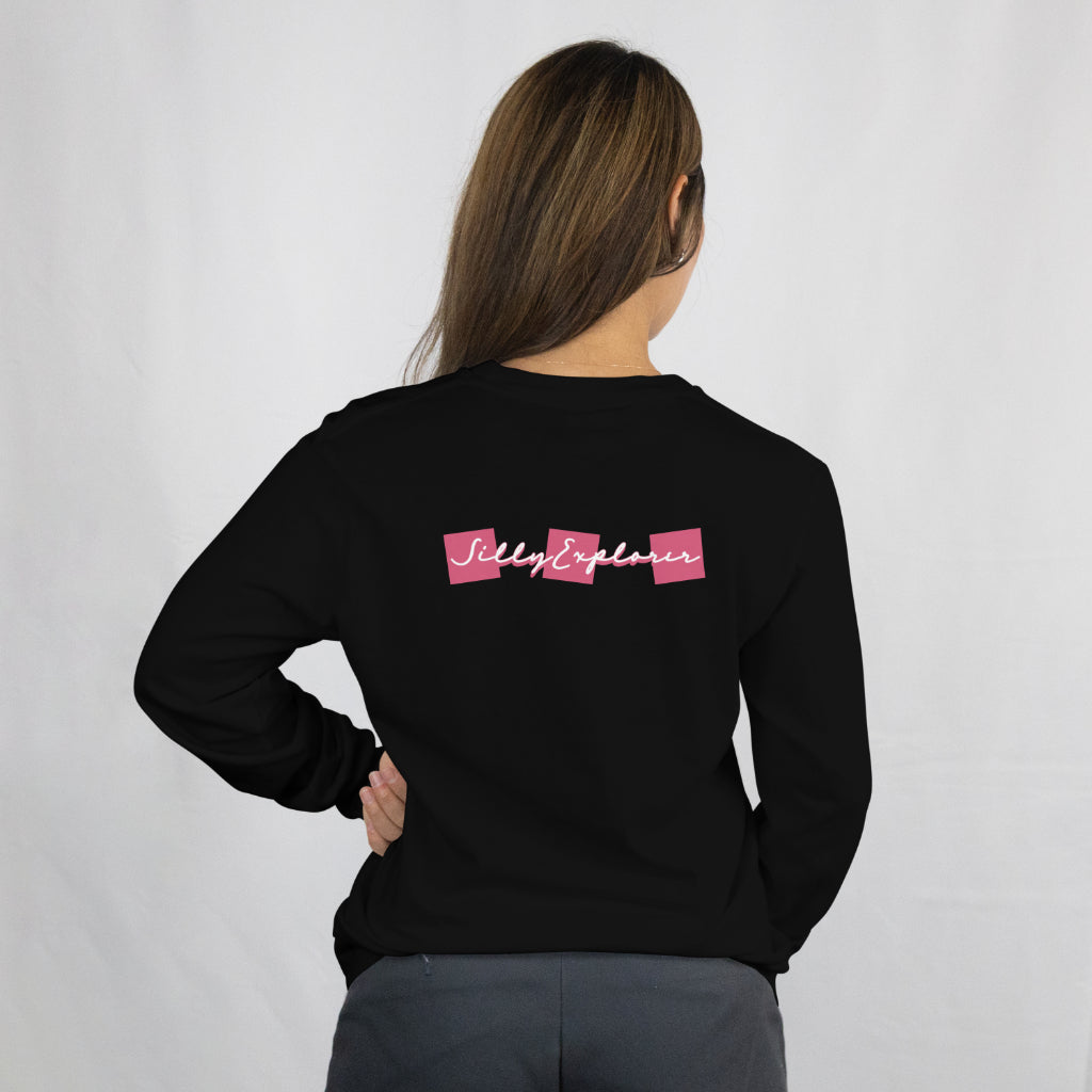 'Solo Backpacker' Women Black Sweatshirt by SillyExplorer Back View