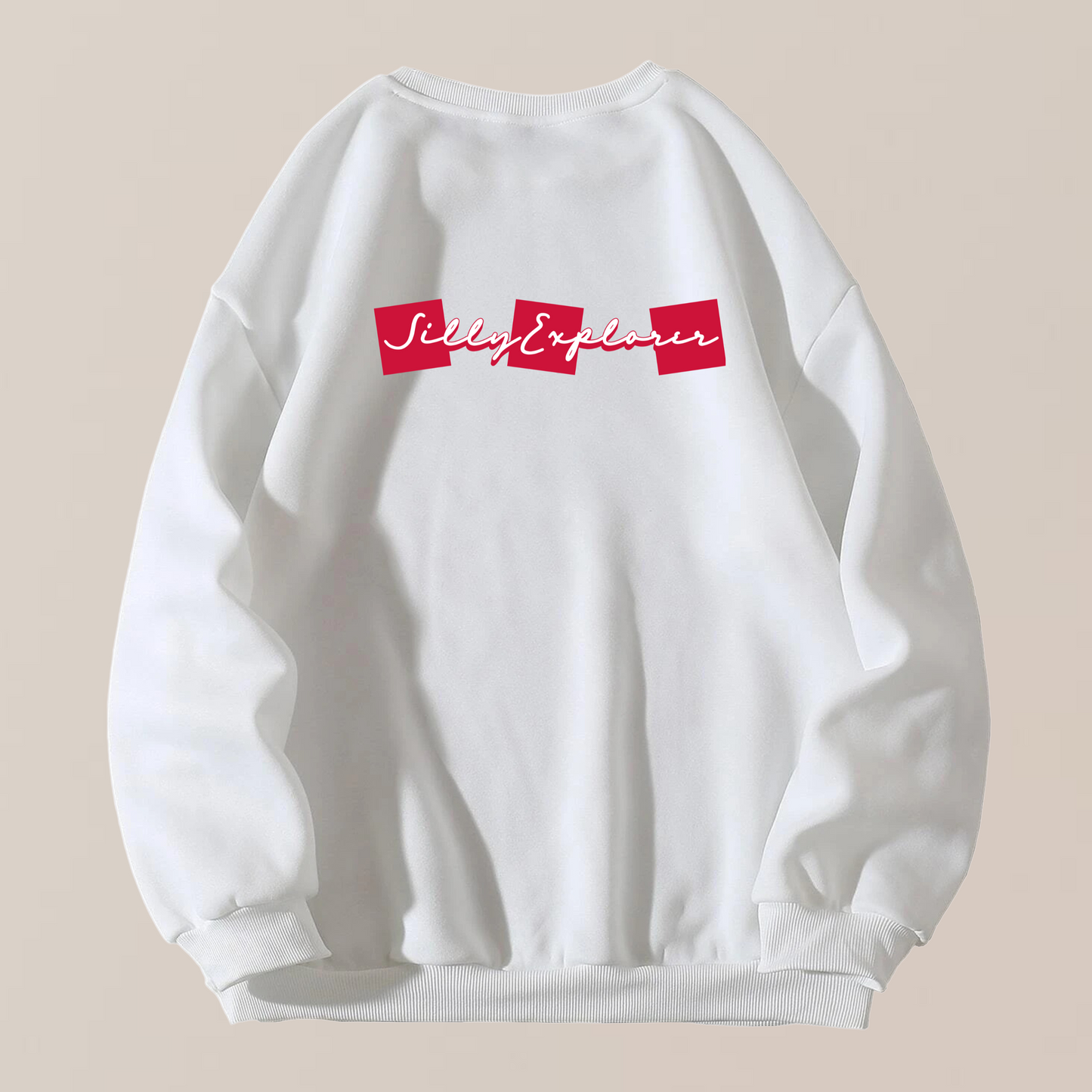 'Solo Backpacker' Women White Sweatshirt by SillyExplorer 2nd Back View