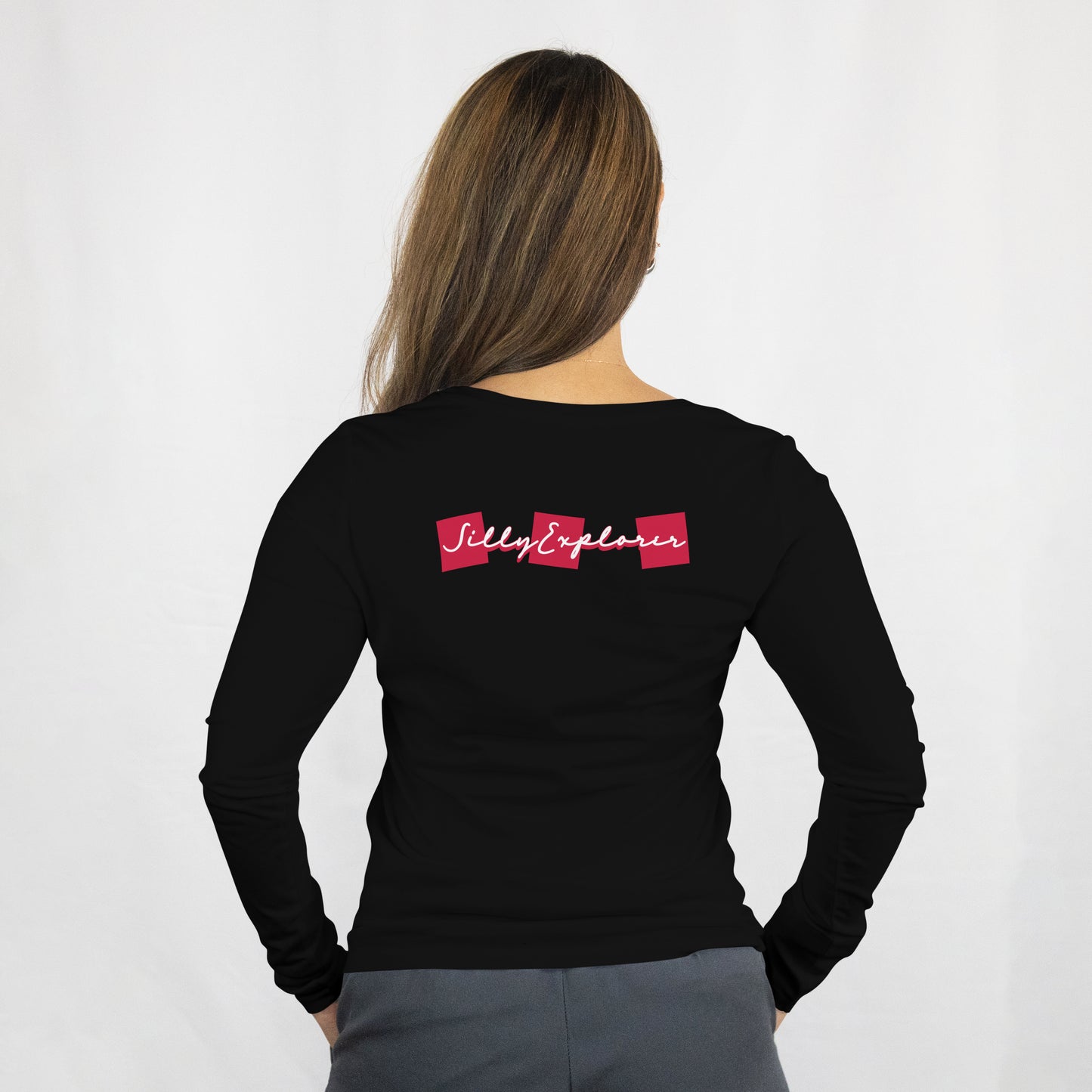 'Solo Traveller' Women Black Sweatshirt by SillyExplorer Back View