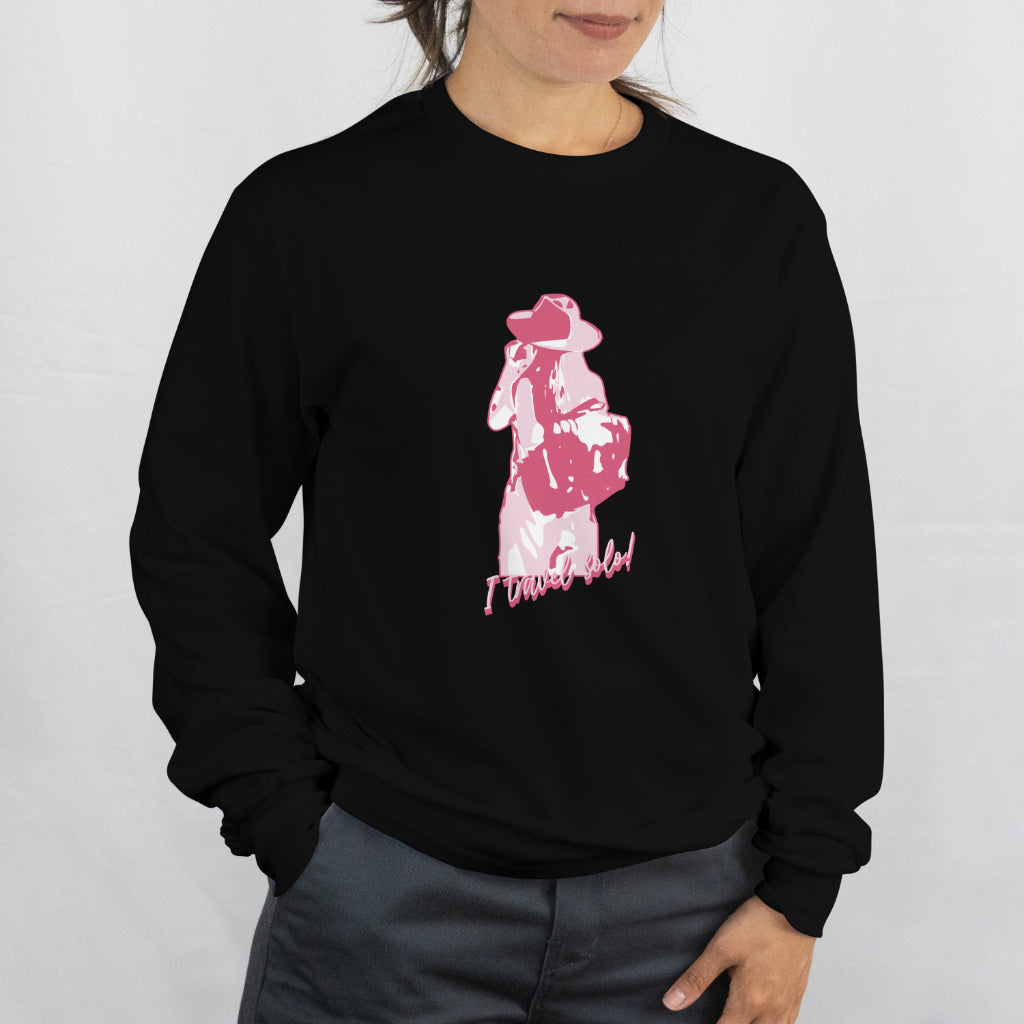 'Solo Traveller' Women Black Sweatshirt by SillyExplorer 2nd Front View