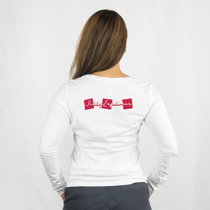 'Solo Traveller' Women White Sweatshirt by SillyExplorer Back View