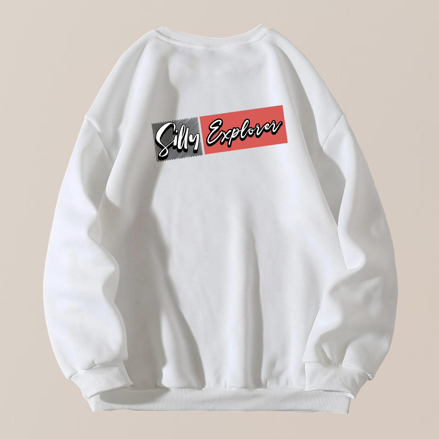 ‘Ride Along’ Men White Sweatshirt by SillyExplorer 2nd Back View