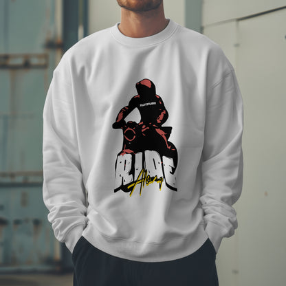 ‘Ride Along’ Men White Sweatshirt by SillyExplorer 3rd Front View