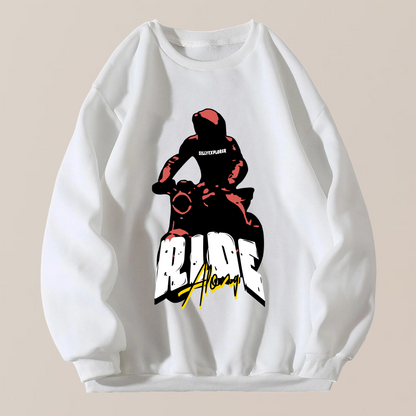 ‘Ride Along’ Men White Sweatshirt by SillyExplorer Front View