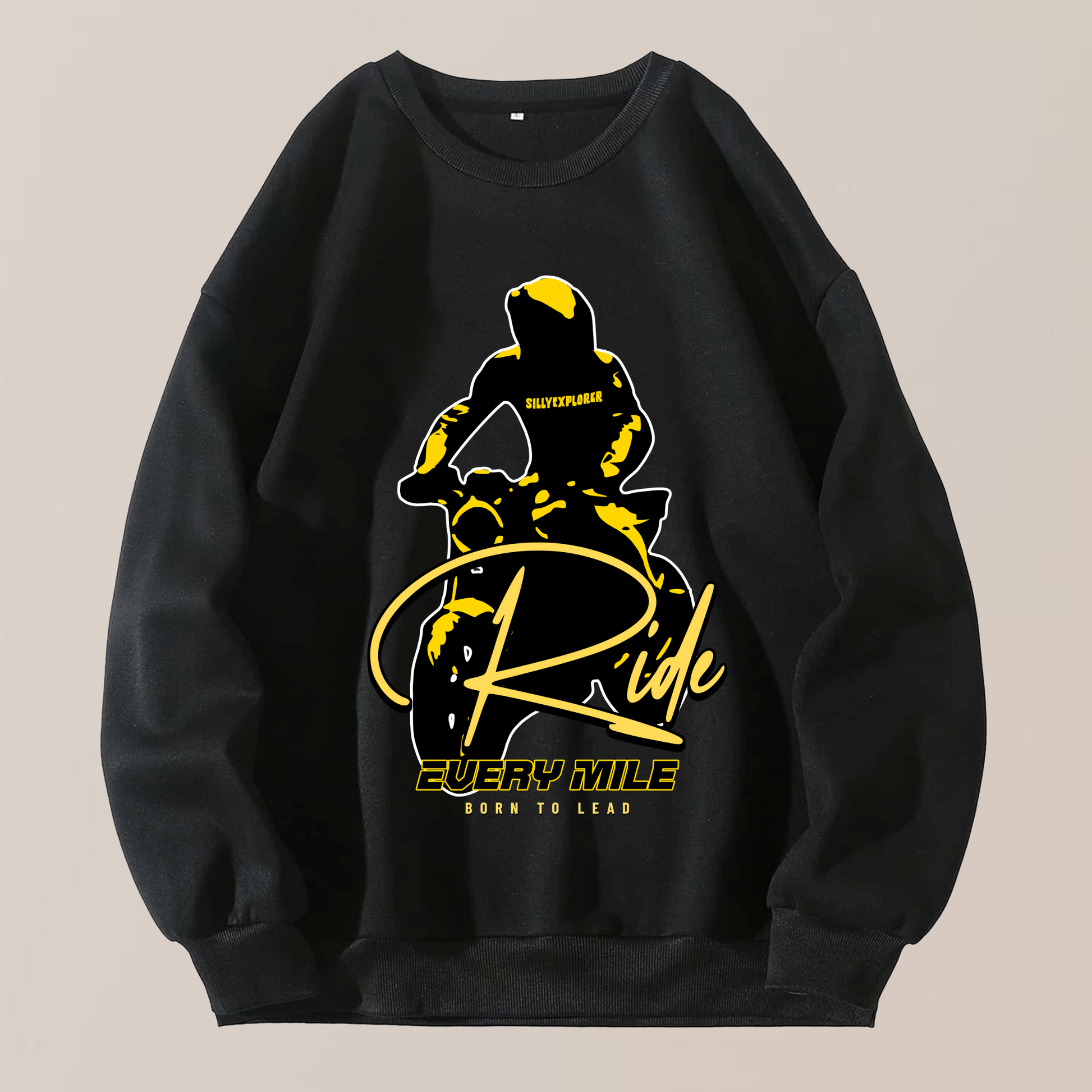 ‘Born Rider’ Men Black Sweatshirt by SillyExplorer Front View