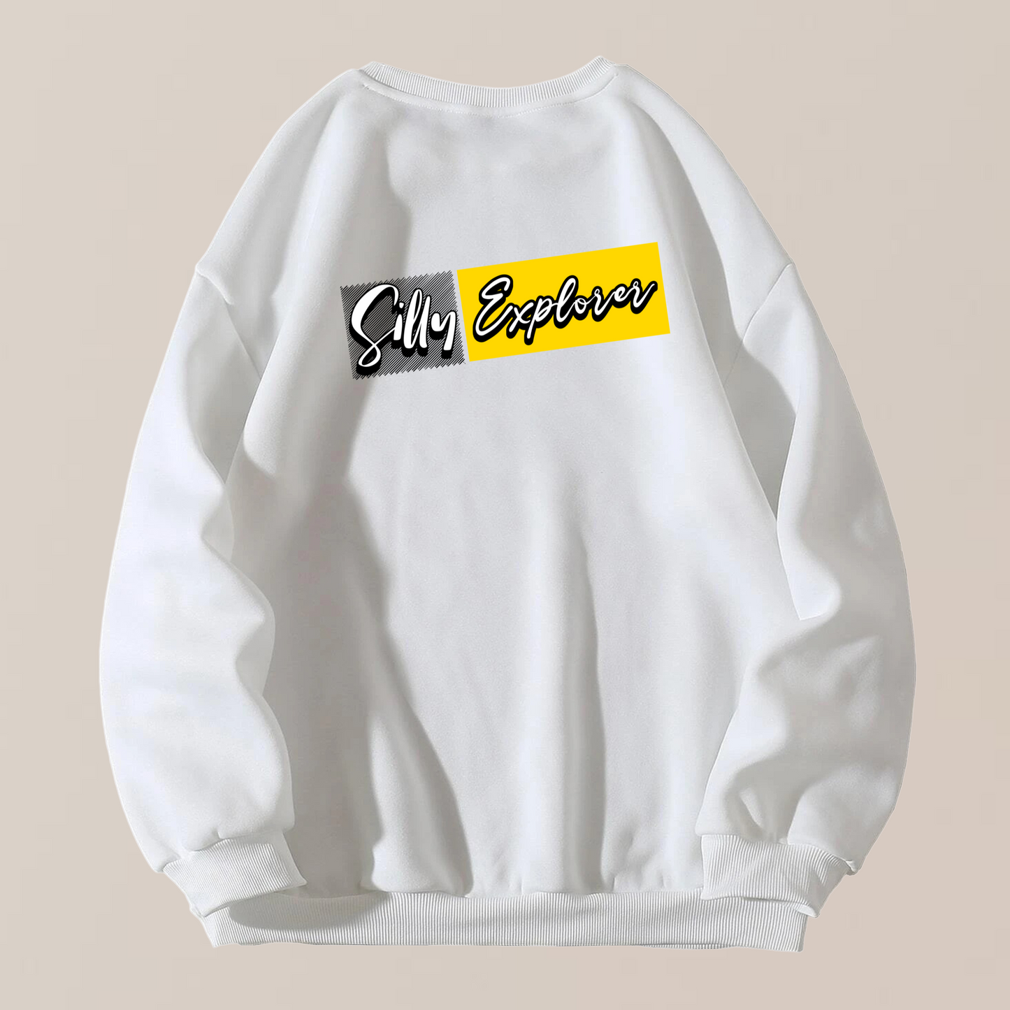 ‘Born Rider’ Men White Sweatshirt by SillyExplorer 2nd Back View