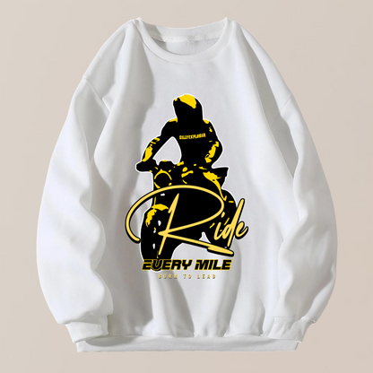 ‘Born Rider’ Men White Sweatshirt by SillyExplorer Front View