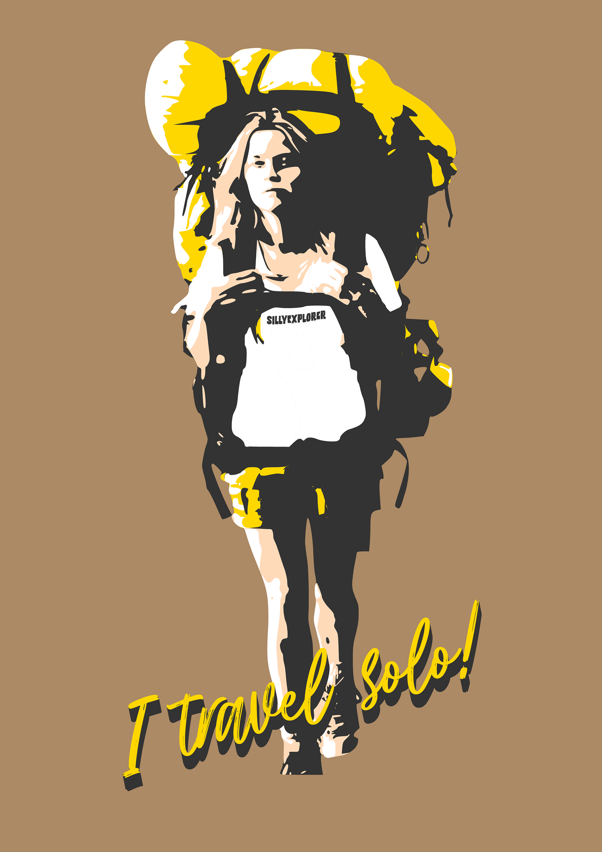 'Solo Backpacker’ Women Beige T-Shirt by SillyExplorer Design Closeup