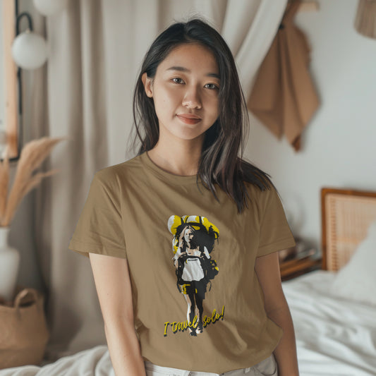 'Solo Backpacker’ Women Beige T-Shirt by SillyExplorer Front View