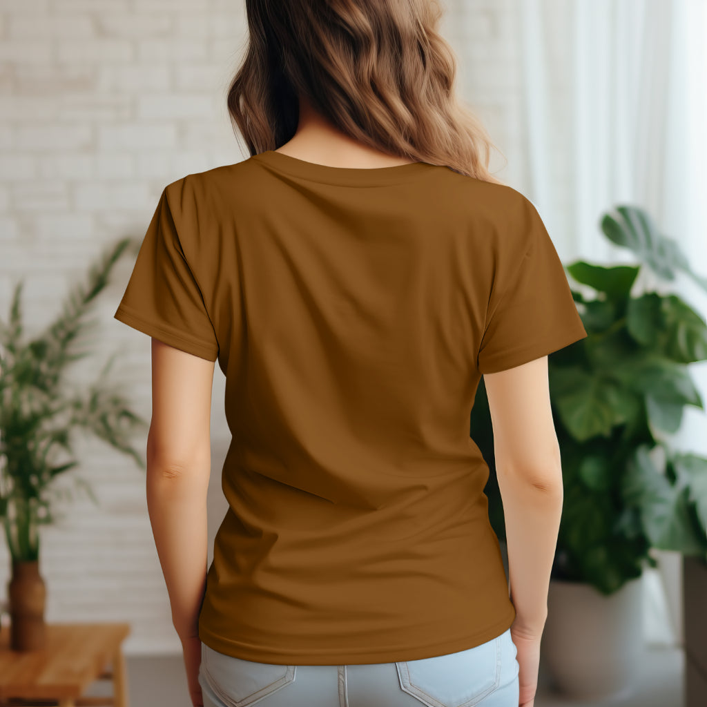 'Solo Backpacker’ Women Brown T-Shirt by SillyExplorer Back View