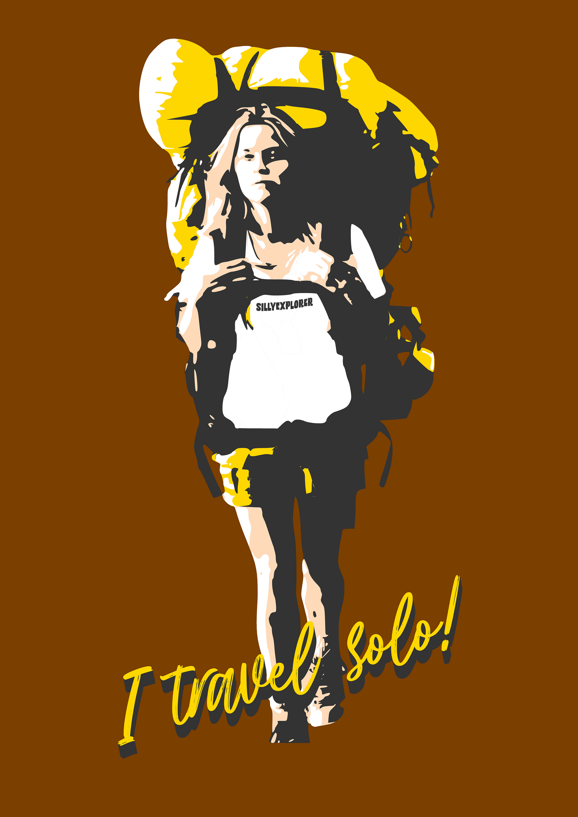 'Solo Backpacker’ Women Brown T-Shirt by SillyExplorer Design Closeup