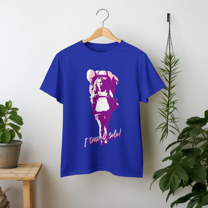 'Solo Backpacker’ Women Royal Blue T-Shirt by SillyExplorer 2nd Front View