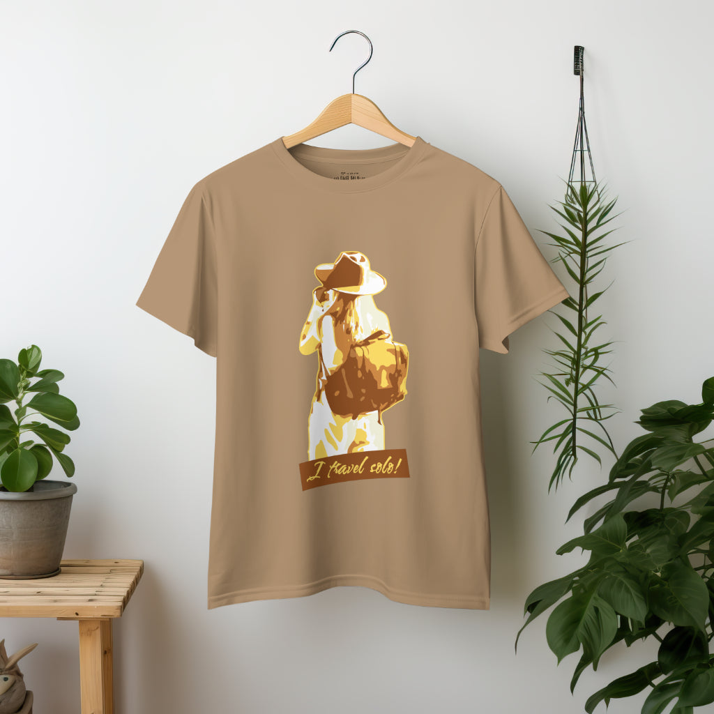 'Solo Traveller’ Women Beige T-Shirt by SillyExplorer 2nd Front View