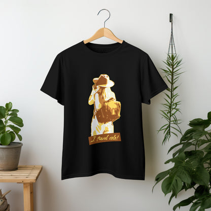 'Solo Traveller’ Women Black T-Shirt by SillyExplorer 2nd Front View