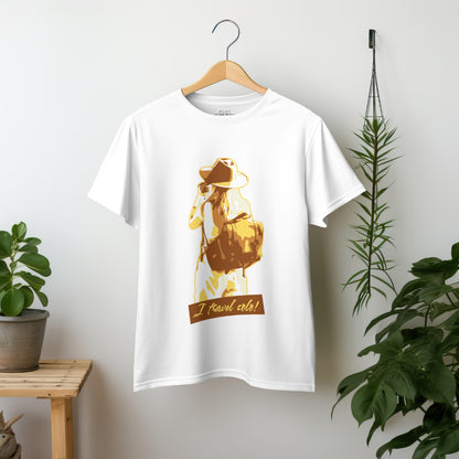 'Solo Traveller’ Women White T-Shirt by SillyExplorer 2nd Front View