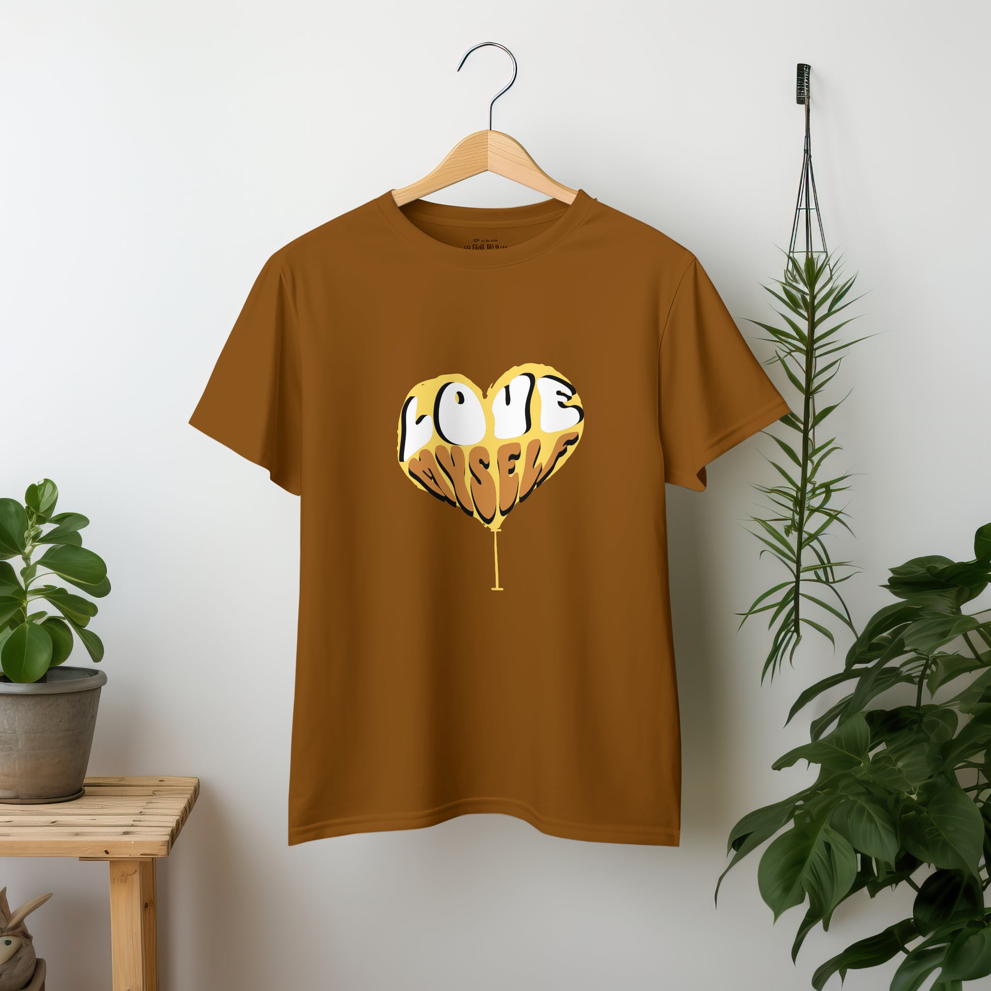 ‘I Love Myself’ Women Brown T-Shirt Valentine Special by SillyExplorer 2nd Front View