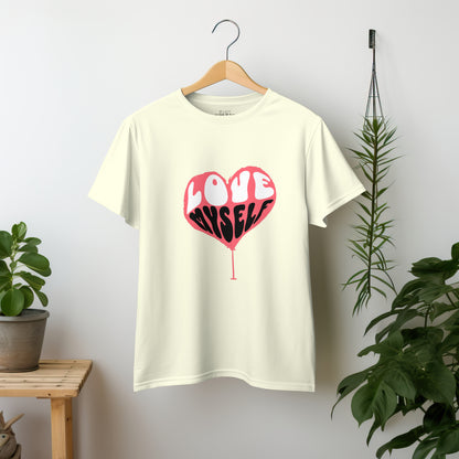 ‘I Love Myself’ Women Off-White T-Shirt Valentine Special by SillyExplorer 2nd Front View