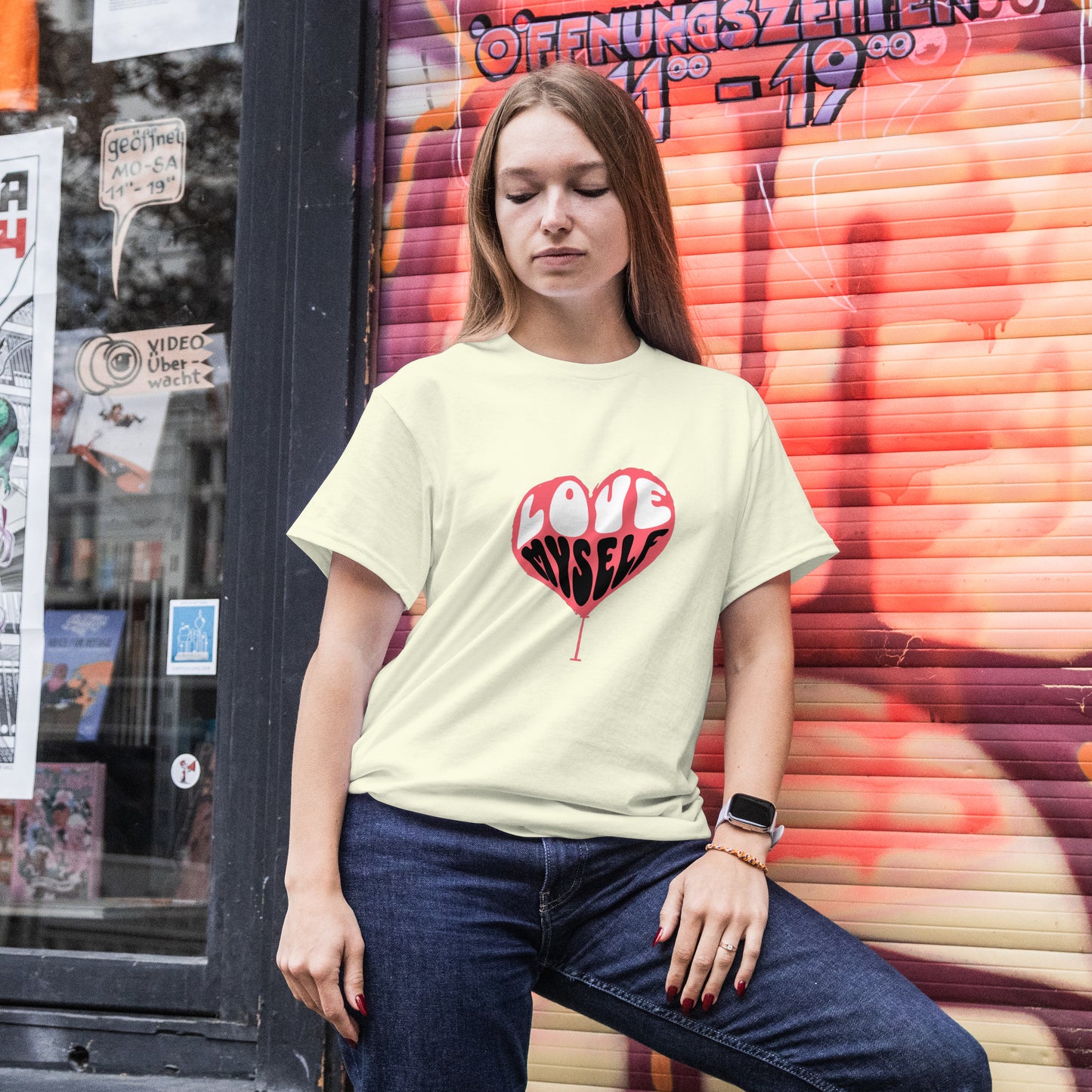 ‘I Love Myself’ Women Off-White T-Shirt Valentine Special by SillyExplorer Front View