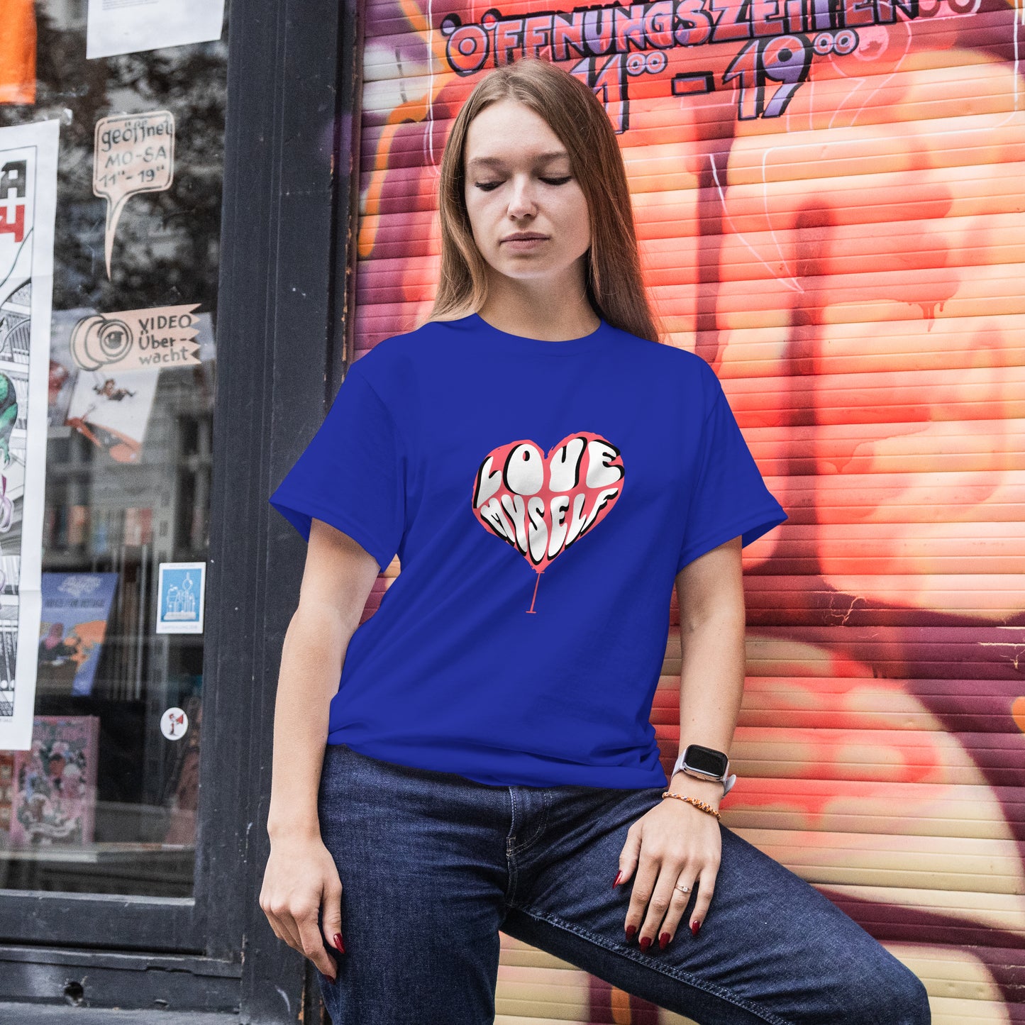 ‘I Love Myself’ Women Royal-Blue T-Shirt Valentine Special by SillyExplorer Front View