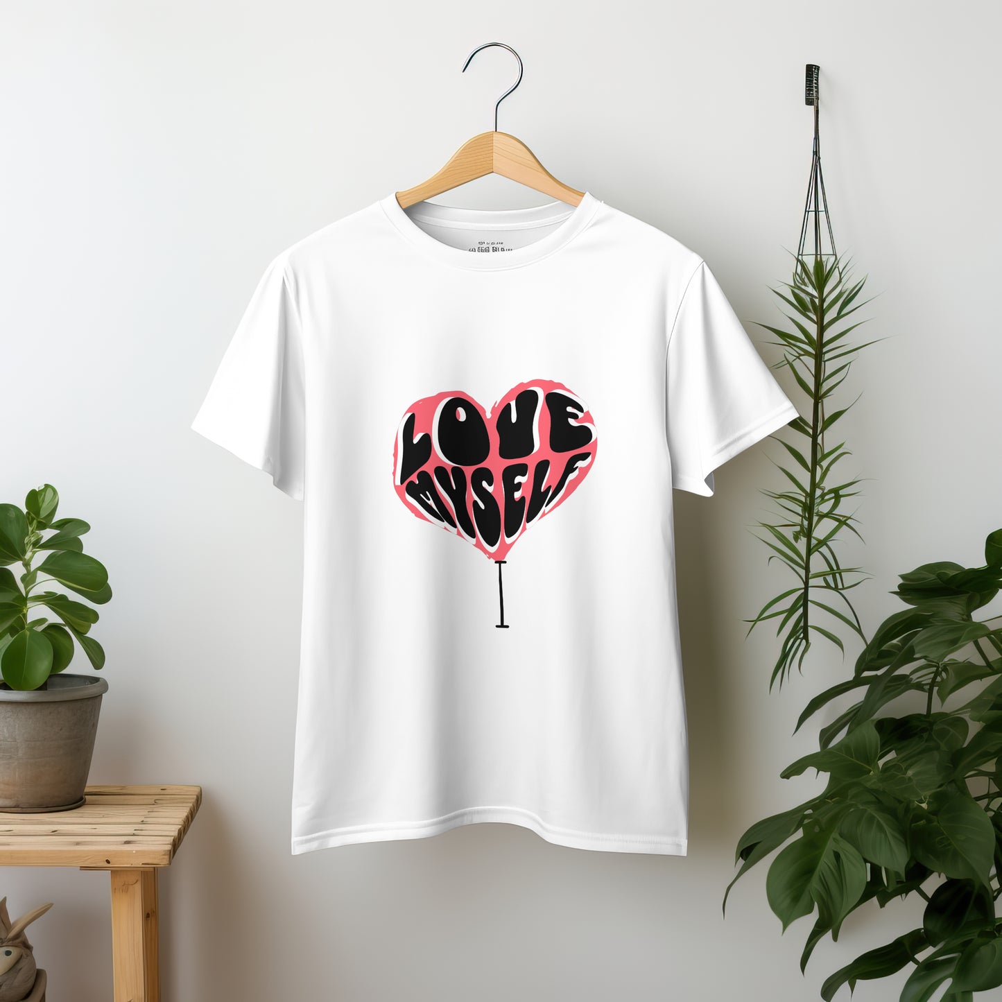 ‘I Love Myself’ Women White T-Shirt Valentine Special by SillyExplorer 2nd Front View