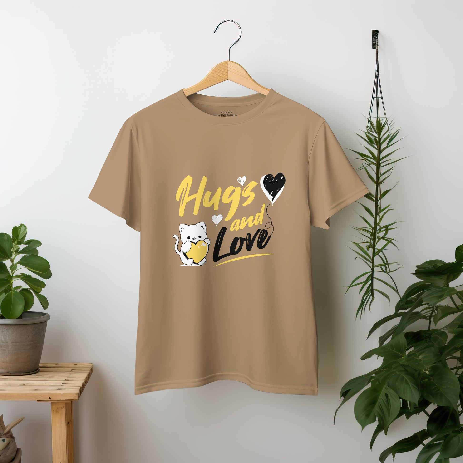 ‘Hugs & Love’ Women Beige T-Shirt Valentine Special by SillyExplorer 2nd Front View