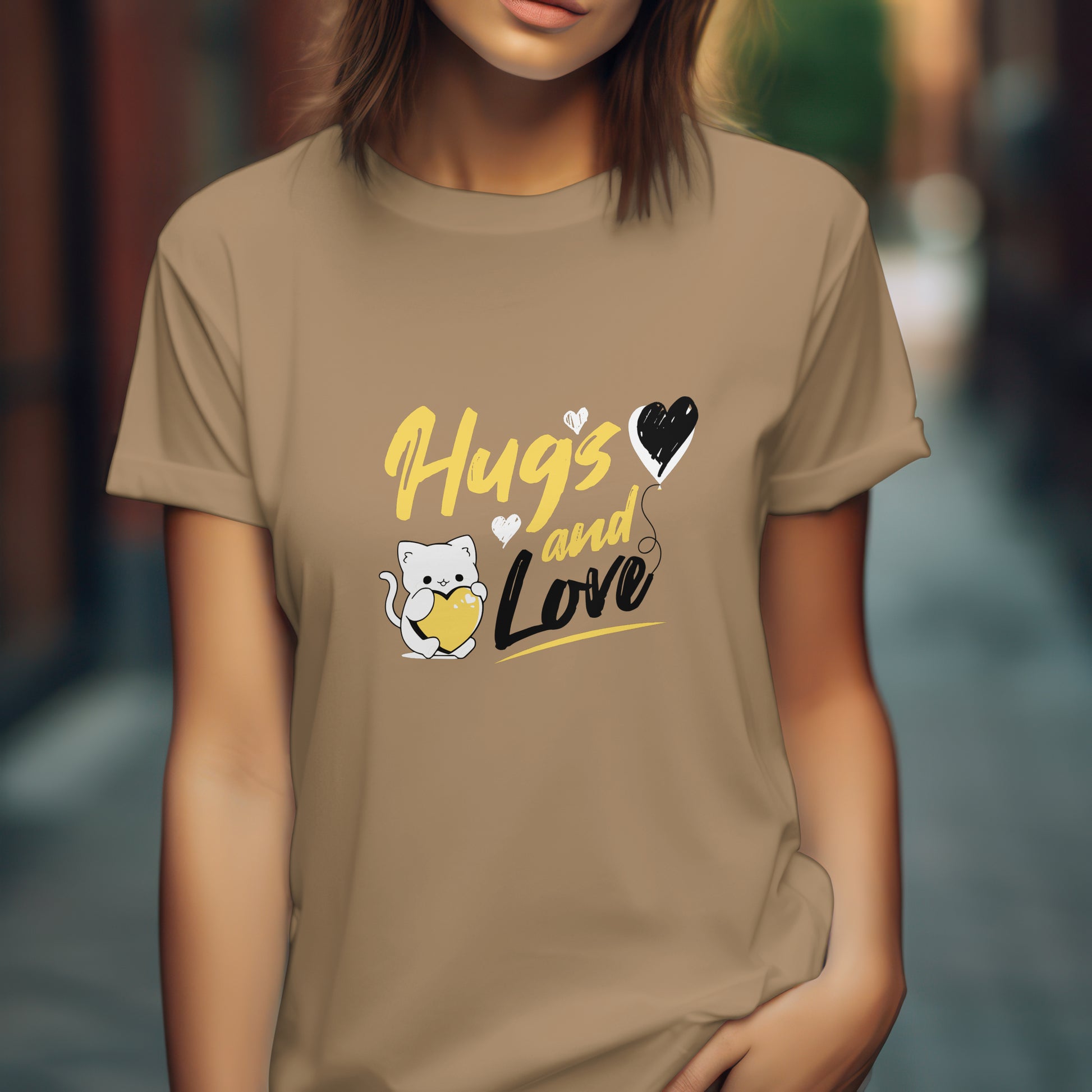 ‘Hugs & Love’ Women Beige T-Shirt Valentine Special by SillyExplorer 3rd Front View