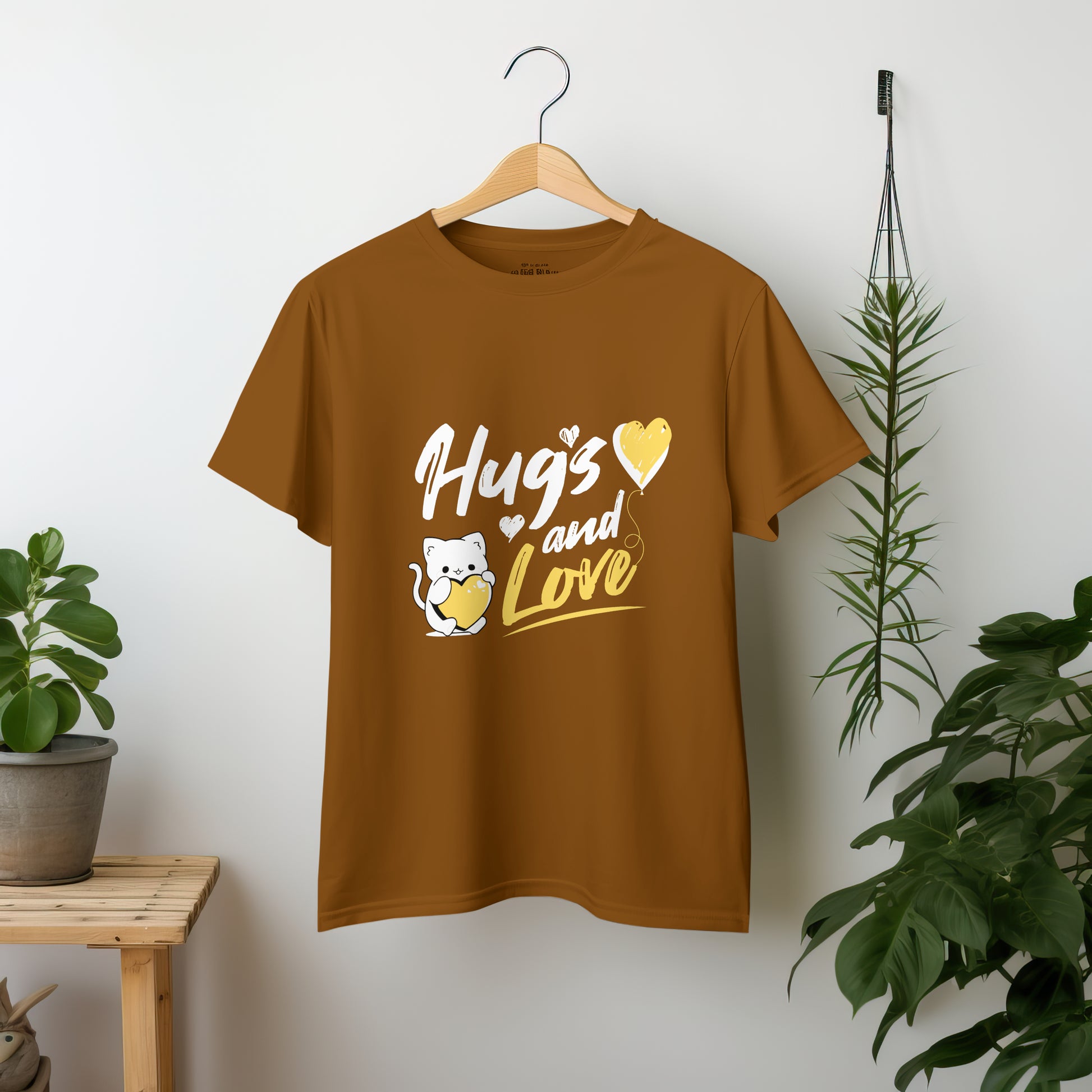 ‘Hugs & Love’ Women Brown T-Shirt Valentine Special by SillyExplorer 2nd Front View