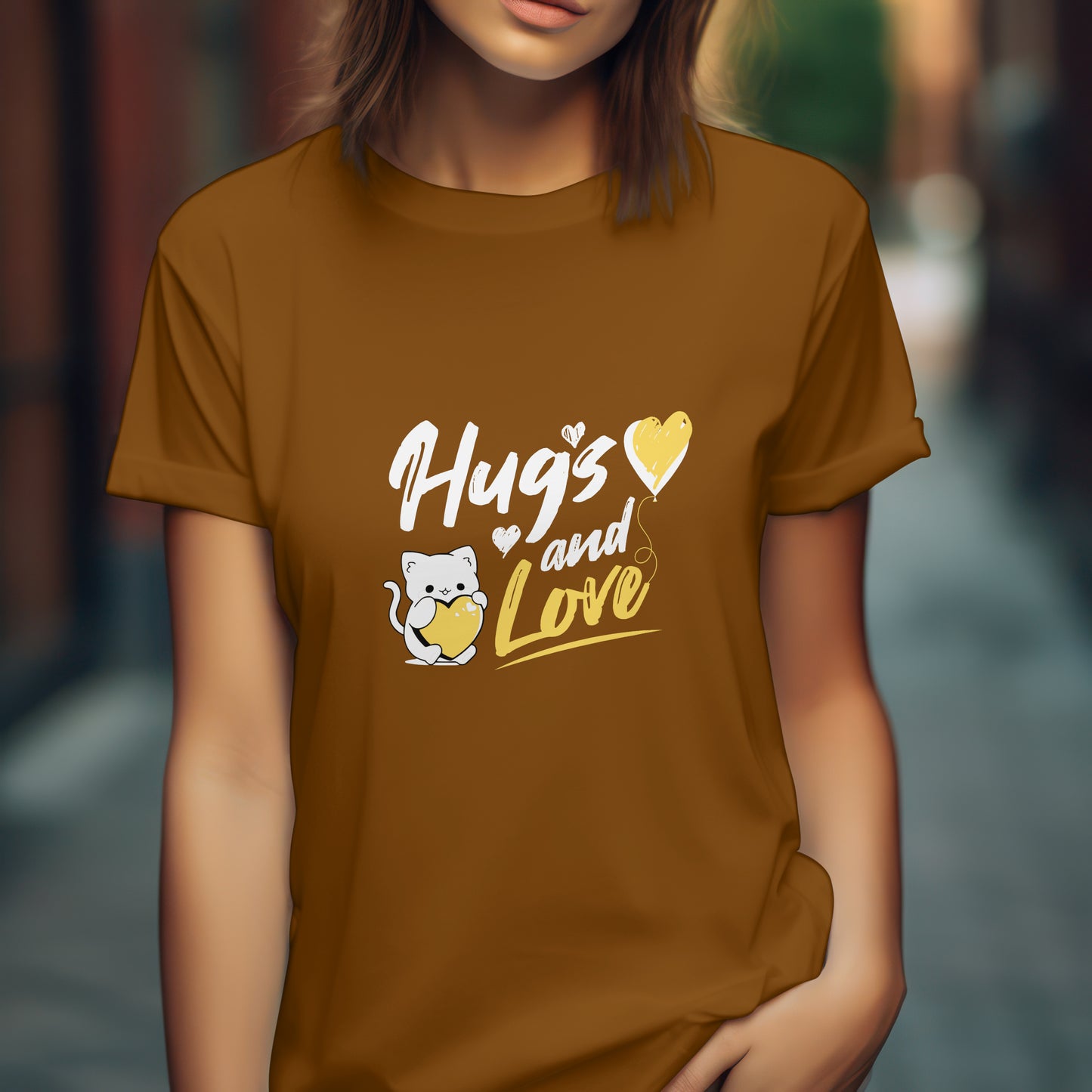 ‘Hugs & Love’ Women Brown T-Shirt Valentine Special by SillyExplorer 3rd Front View