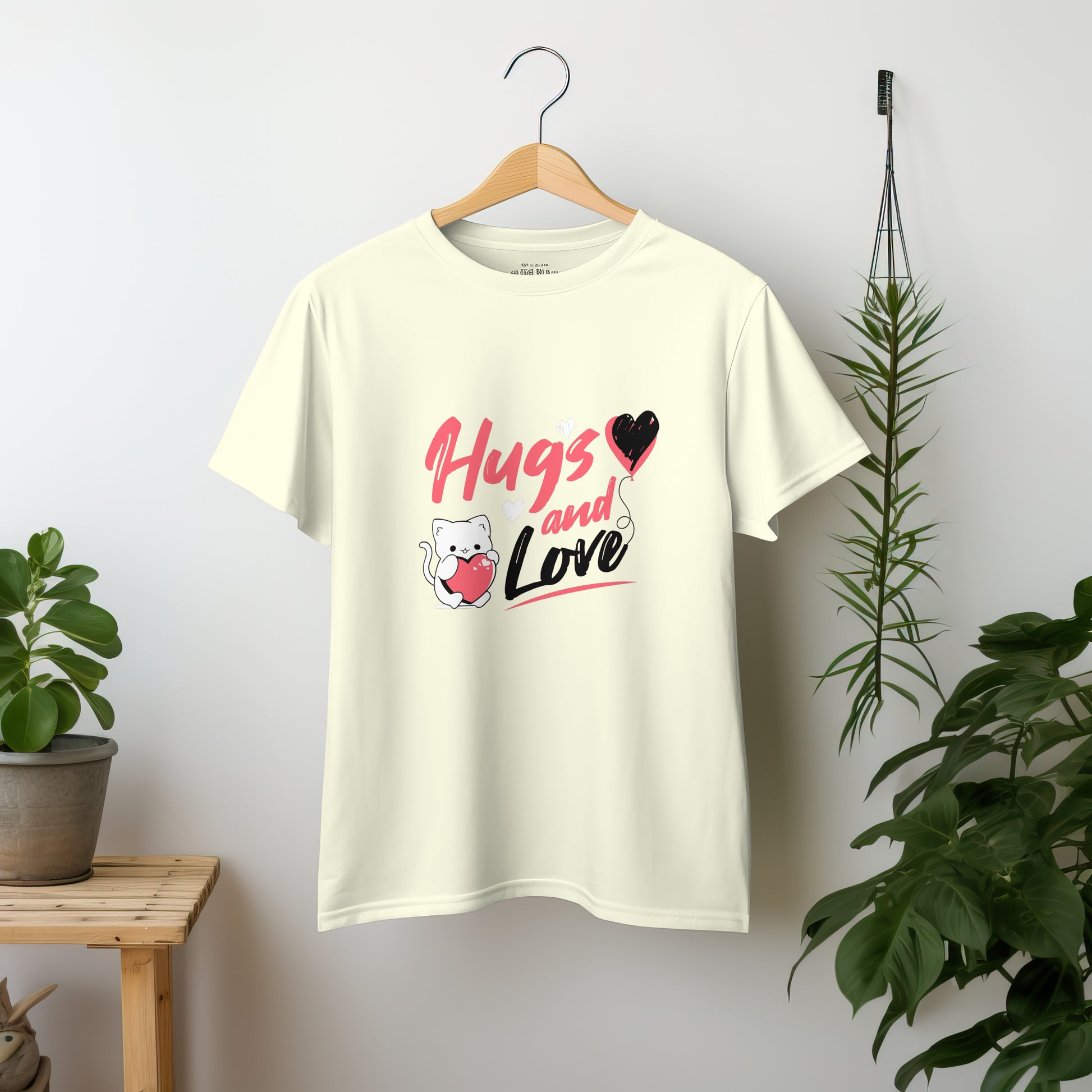 ‘Hugs & Love’ Women Off White T-Shirt Valentine Special by SillyExplorer 2nd Front View