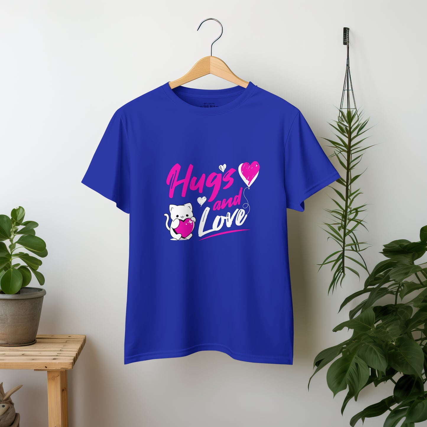 ‘Hugs & Love’ Women Royal Blue T-Shirt Valentine Special by SillyExplorer 2nd Front View