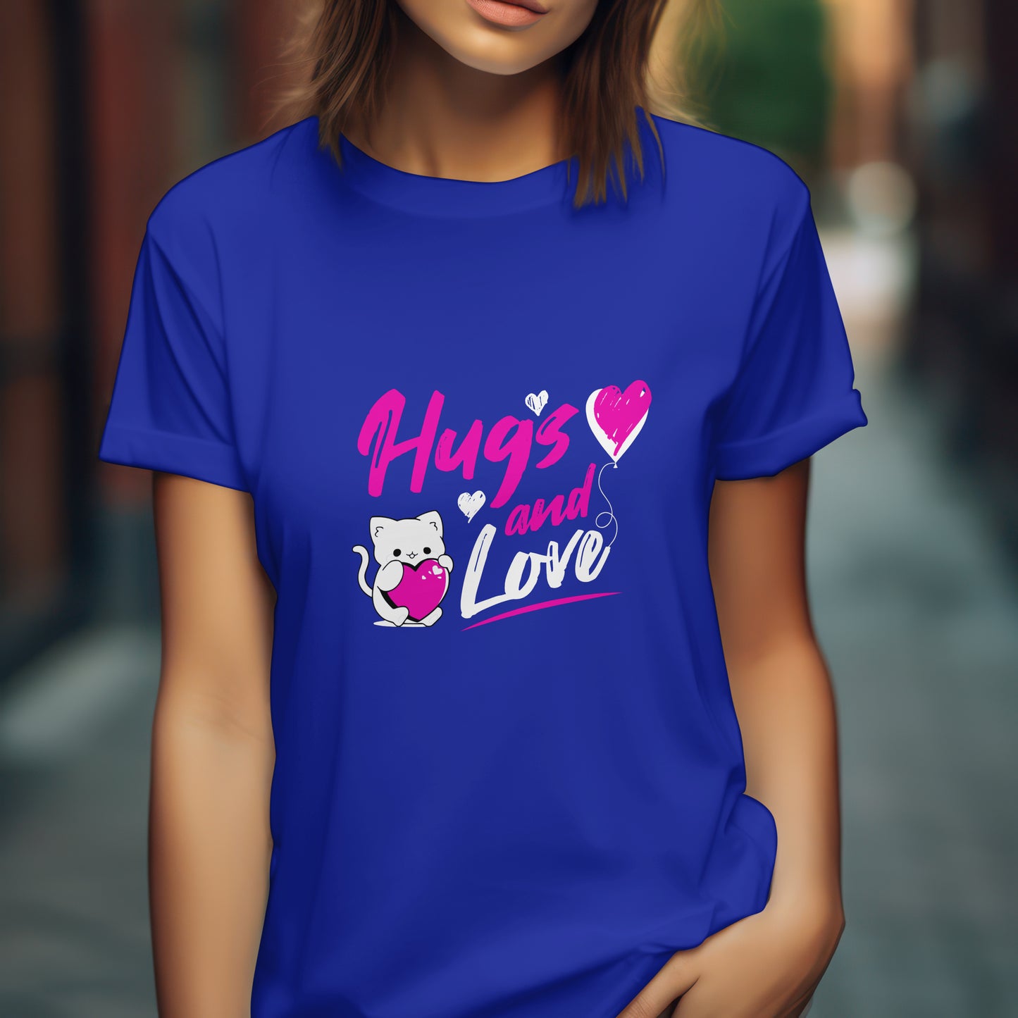 ‘Hugs & Love’ Women Royal Blue T-Shirt Valentine Special by SillyExplorer 3rd Front View