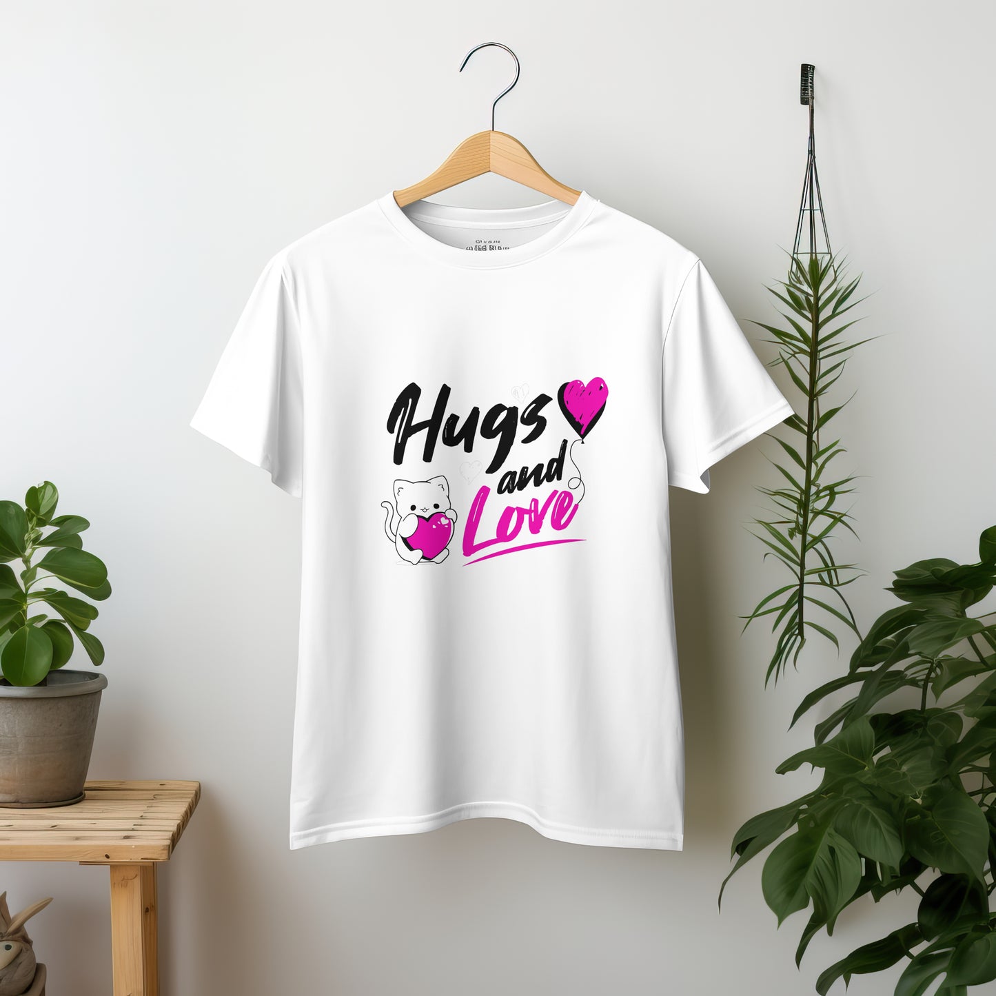 ‘Hugs & Love’ Women White T-Shirt Valentine Special by SillyExplorer 2nd Front View