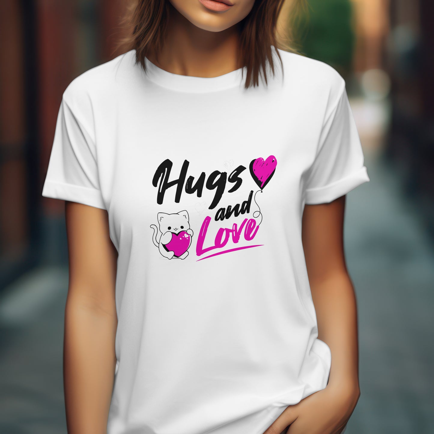 ‘Hugs & Love’ Women White T-Shirt Valentine Special by SillyExplorer 3rd Front View