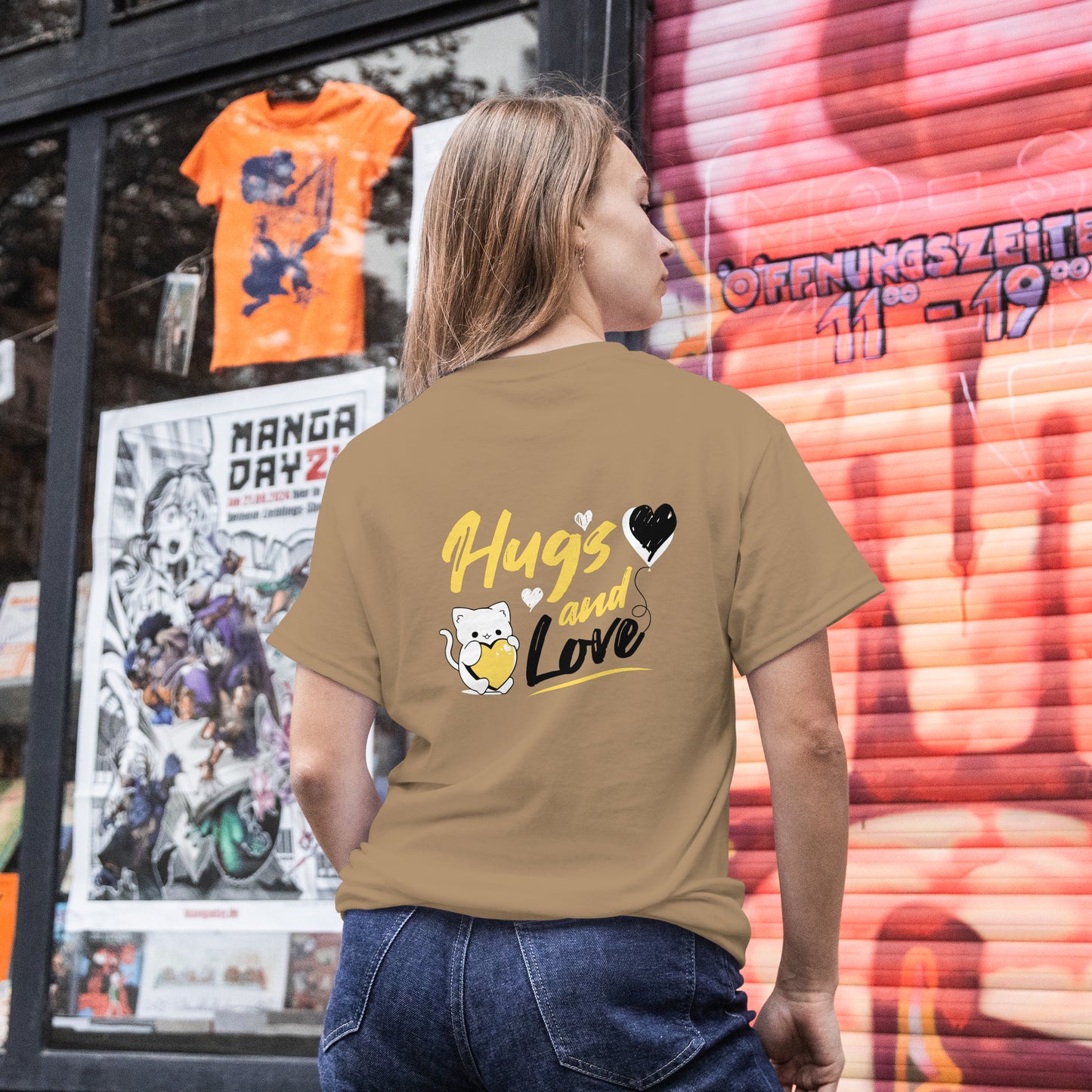 ‘Lovely Hugs’ Women Beige T-Shirt Valentine Special by SillyExplorer Back View