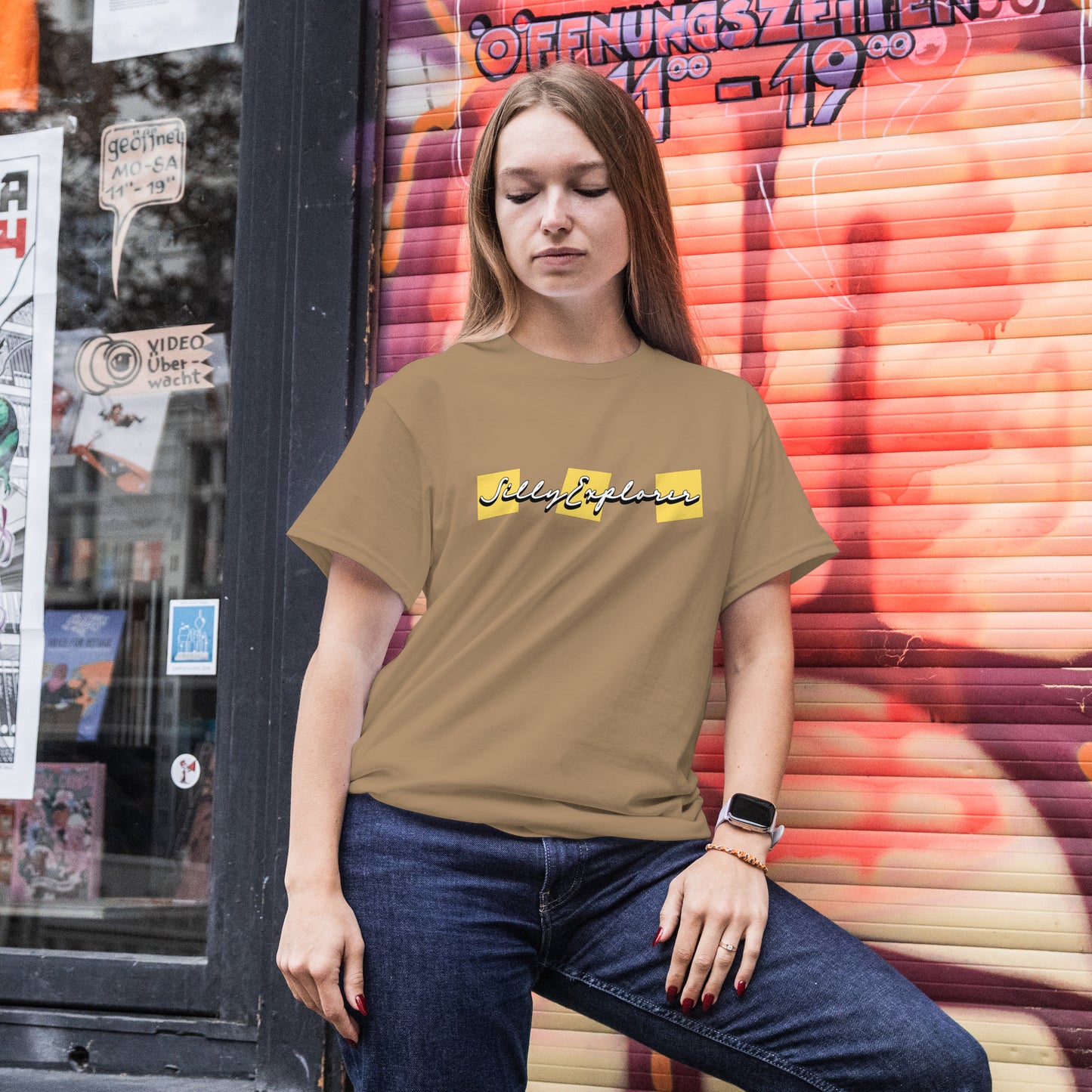 ‘Lovely Hugs’ Women Beige T-Shirt Valentine Special by SillyExplorer Front View