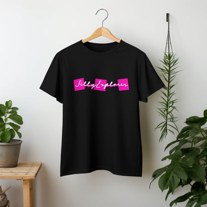 ‘Lovely Hugs’ Women Black T-Shirt Valentine Special by SillyExplorer 2nd Front View