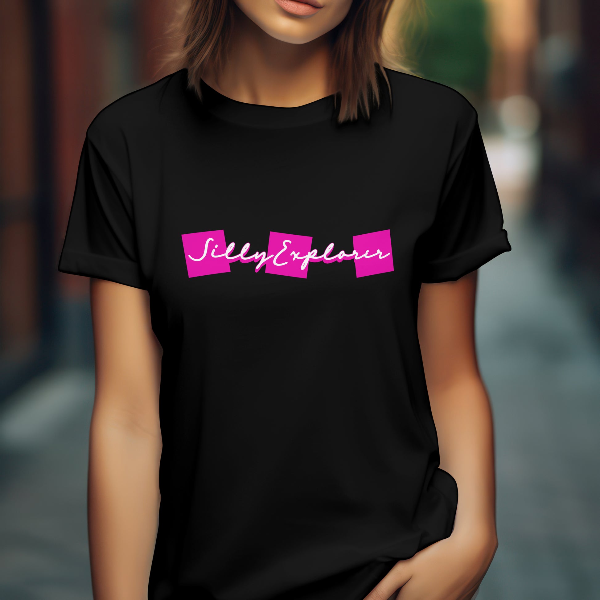 ‘Lovely Hugs’ Women Black T-Shirt Valentine Special by SillyExplorer 3rd Front View