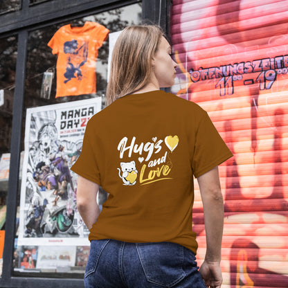 ‘Lovely Hugs’ Women Brown T-Shirt Valentine Special by SillyExplorer Back View