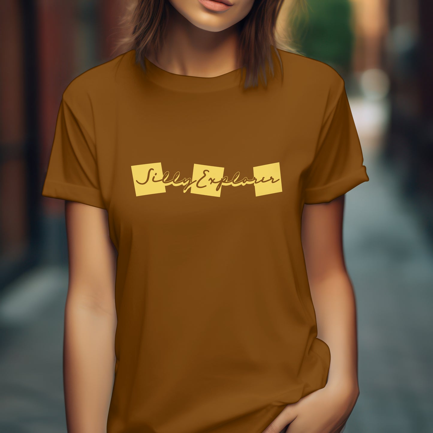 ‘Lovely Hugs’ Women Brown T-Shirt Valentine Special by SillyExplorer 3rd Front View