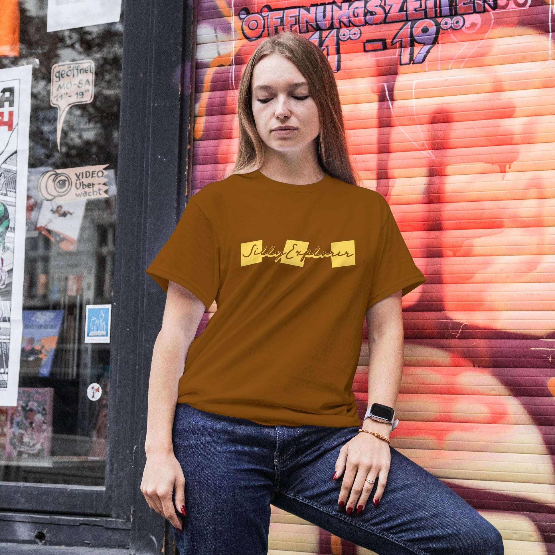 ‘Lovely Hugs’ Women Brown T-Shirt Valentine Special by SillyExplorer Front View