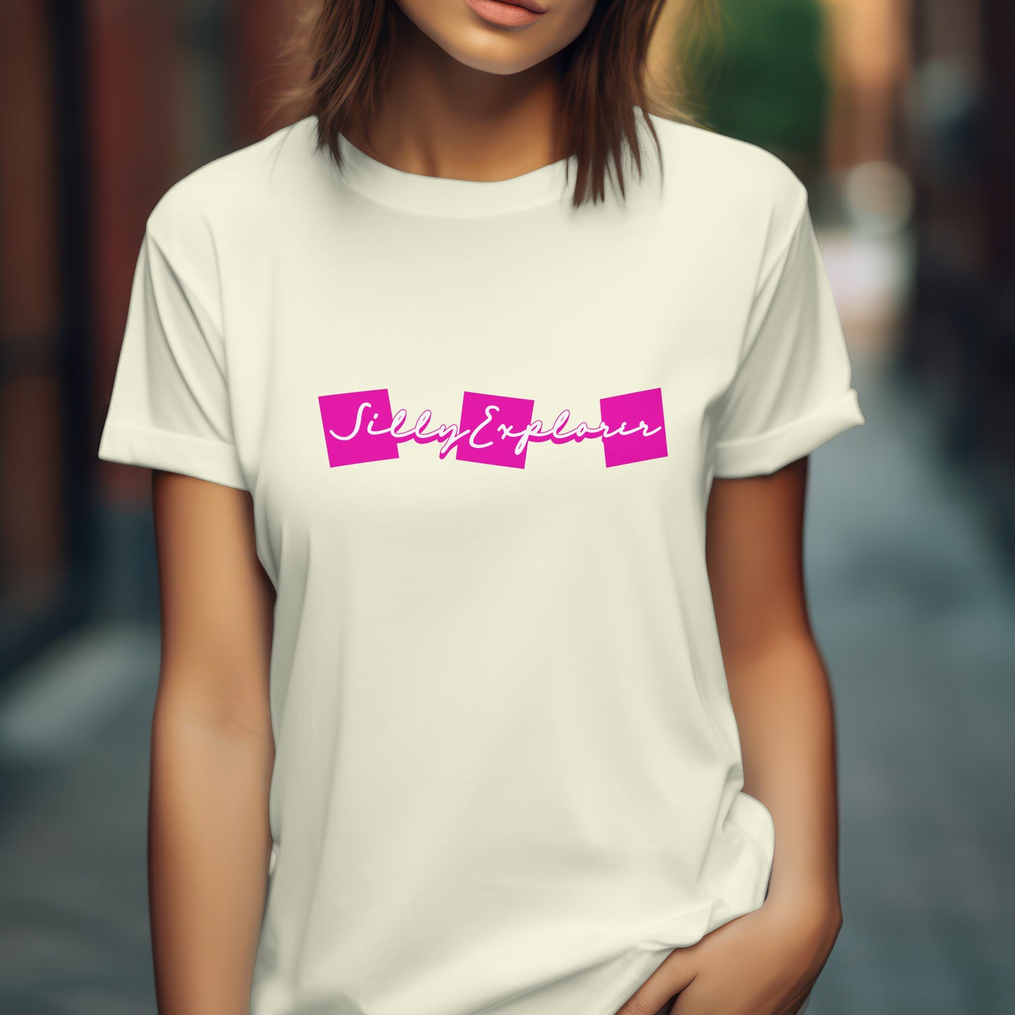 ‘Lovely Hugs’ Women Off-White T-Shirt Valentine Special by SillyExplorer 3rd Front View